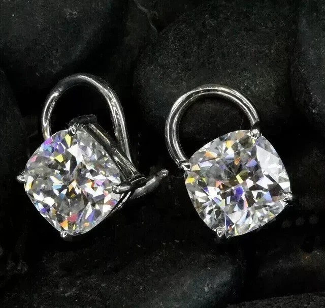 Cushion Cut Simulated Diamond Omega Back Stud Earrings In 14K White Gold Plated