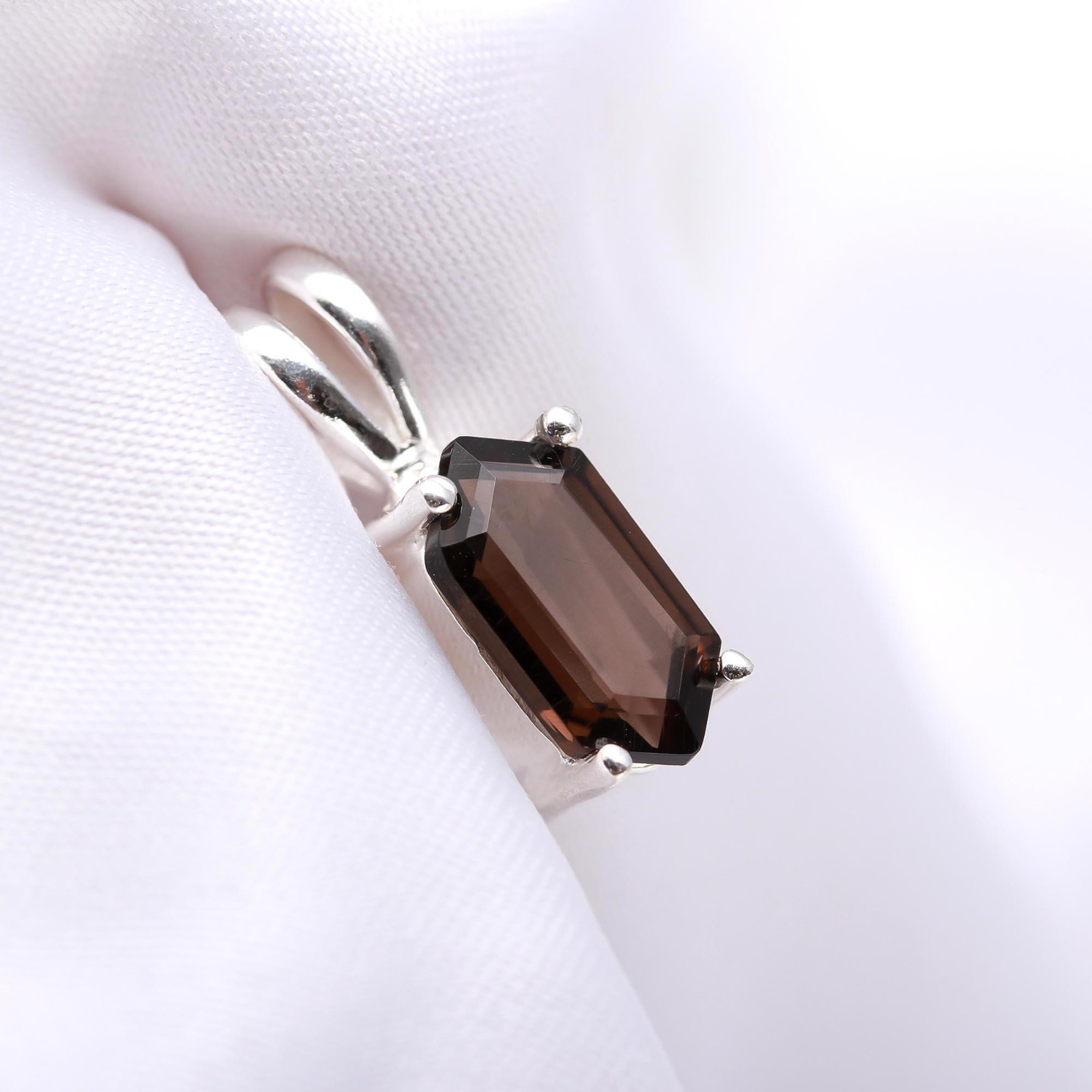 Natural Smoky Quartz Hexagon Pendant 925Sterling Silver Jewelry Gift For Lovers