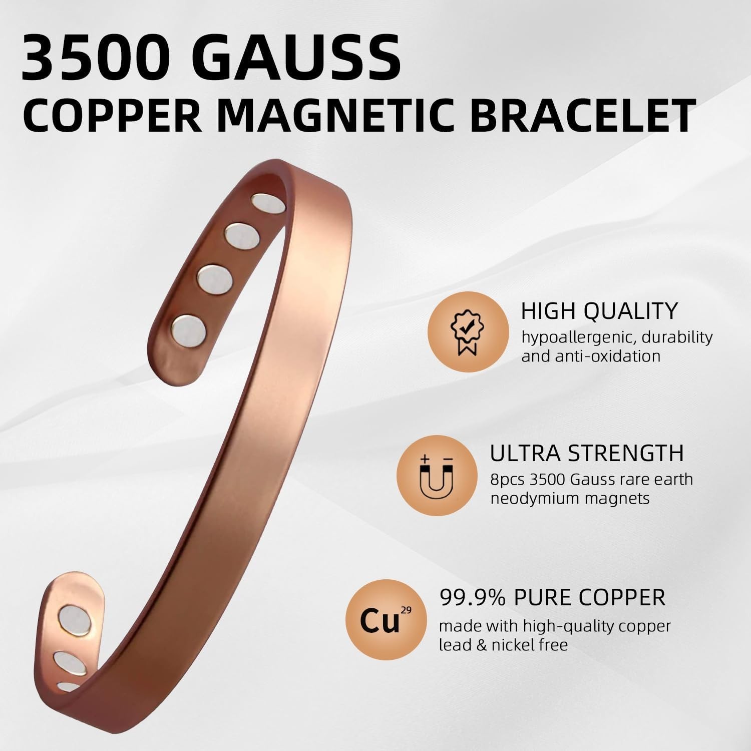 99.9% Pure Copper Magnetic Therapy Bracelet – Gift-Ready 6.8in Adjustable Bangle