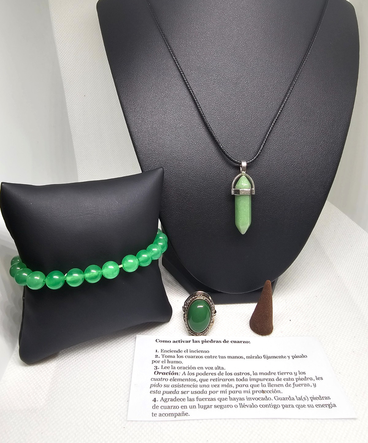 VERDE COLLAR ANILLO PULSERA / NECKLACE RING BRACELET GREEN PARA PROTECCION