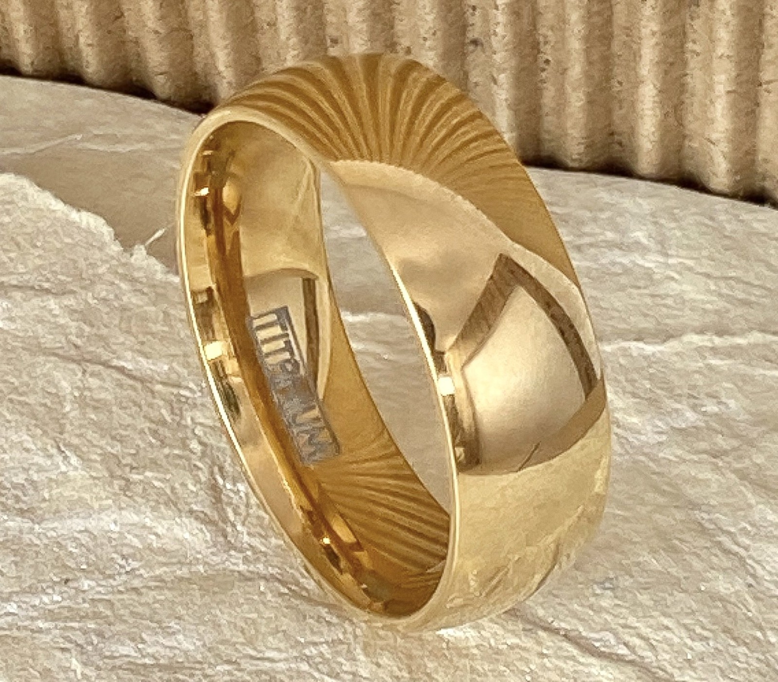 Polished Gold Ion Plated Solid Titanium Ring Band Ring Sizes 5 thru 14 available