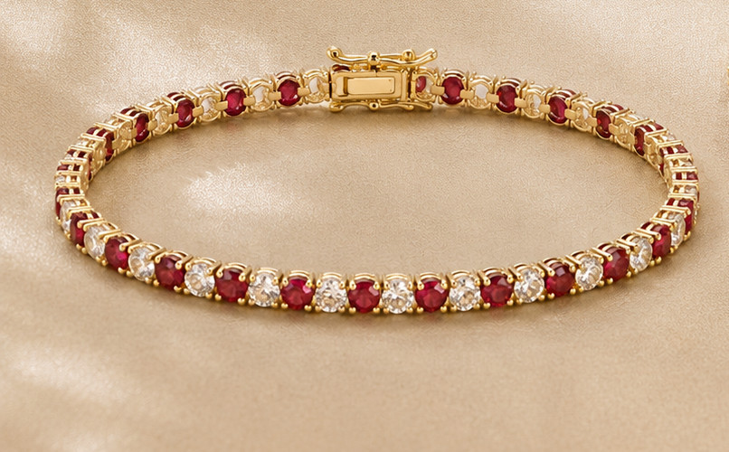 Elegant 8.00Ct Simulated Ruby Diamond Tennis Bracelet 14K Yellow Gold Plated