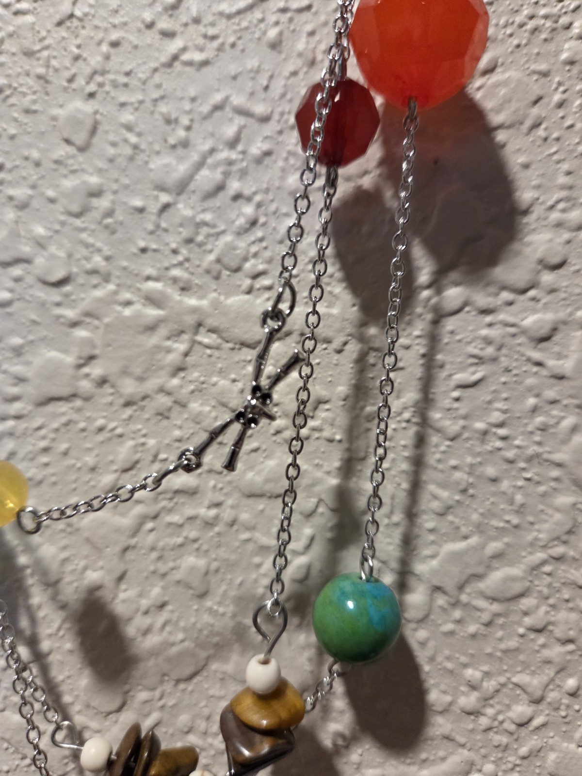 Silver Tone Multicolor Beaded Layered Multi-Strand Cable Chain Necklace Barrel