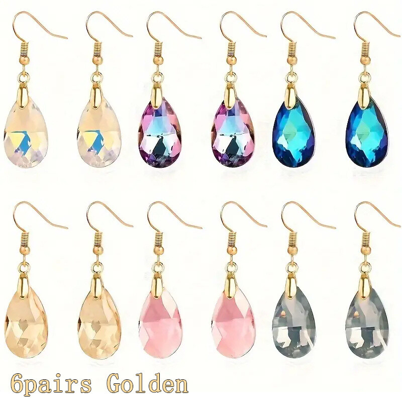 6/12/18 Pair Drop Dangle Drop Earrings with Crystals Multicolour Jewellery
