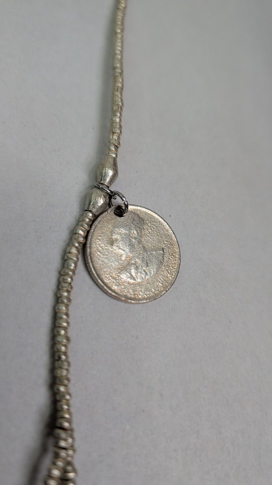 Emperor Haile Coin Necklace Silver Over Copper Double Strand Layered 30-34″
