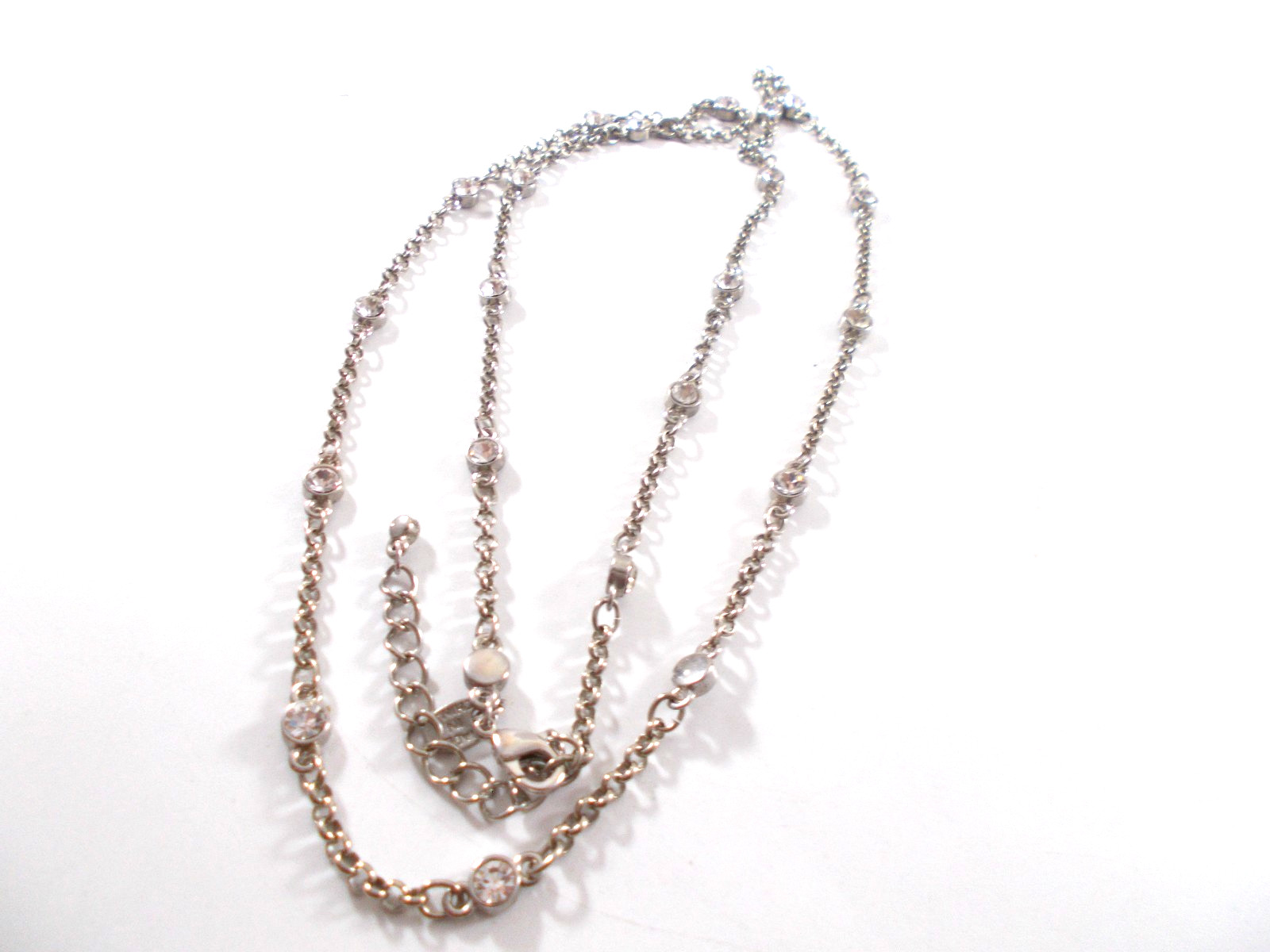 Silver Tone 26 Inch Rhinestone Station Necklace Free Shipping