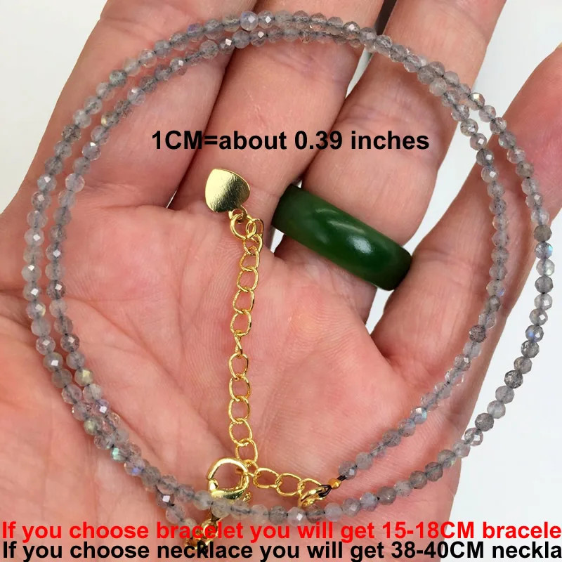Natural Stone Necklace 2mm Faceted Bead Strand 38-40cm Adjustable Jewelry