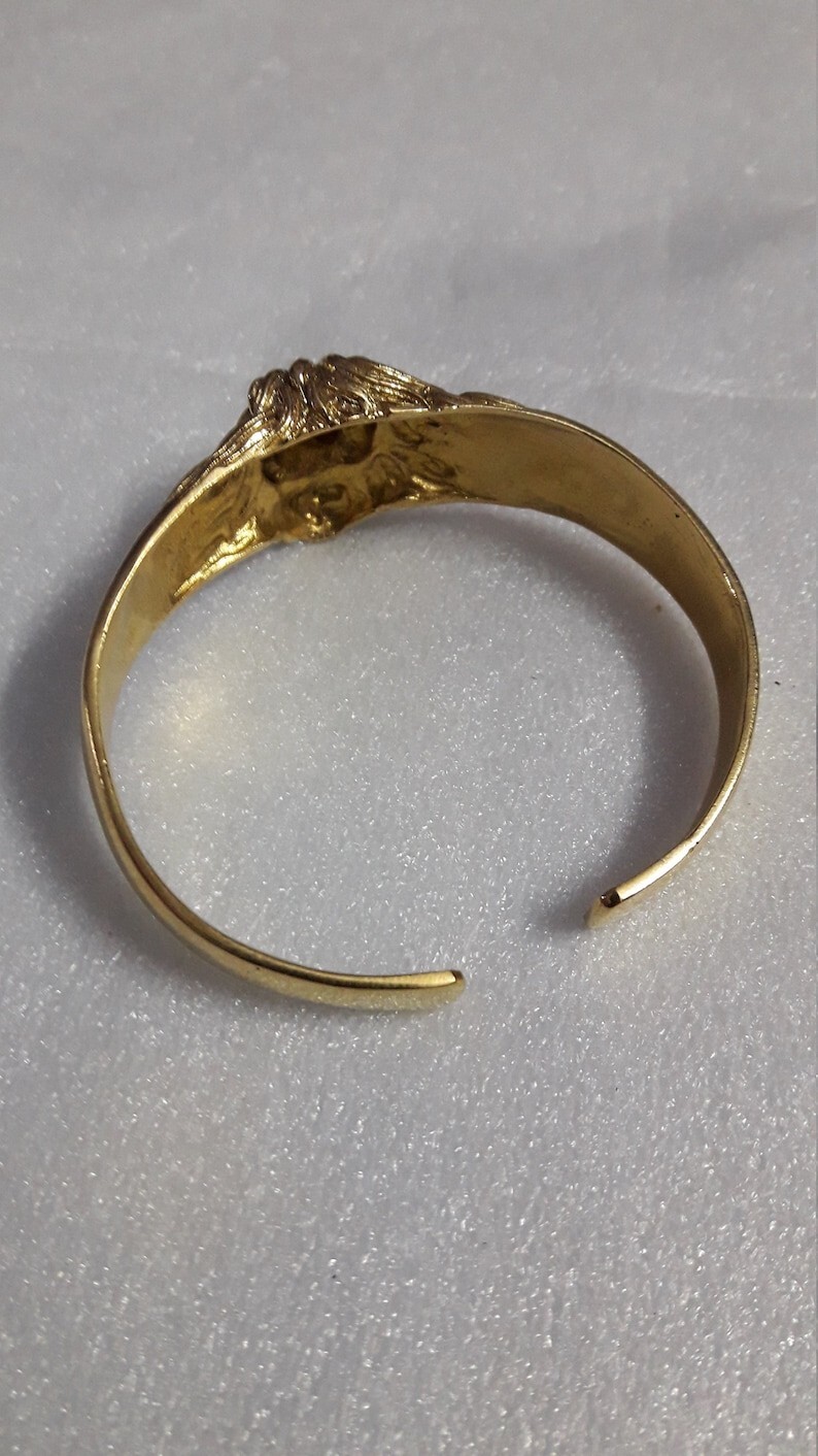 Handmade Solid Yellow Brass Lion Face Beautiful Bracelet Kada,Cuff Kada .