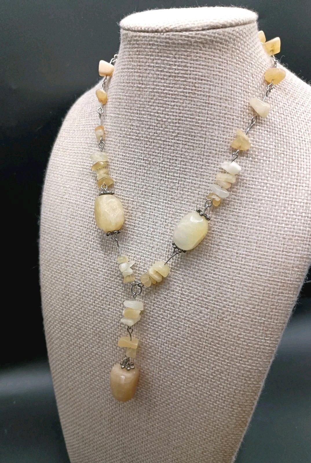 Natural Quartz Stone Necklace 2 Bracelet Earrings Set Shell Wood Accent