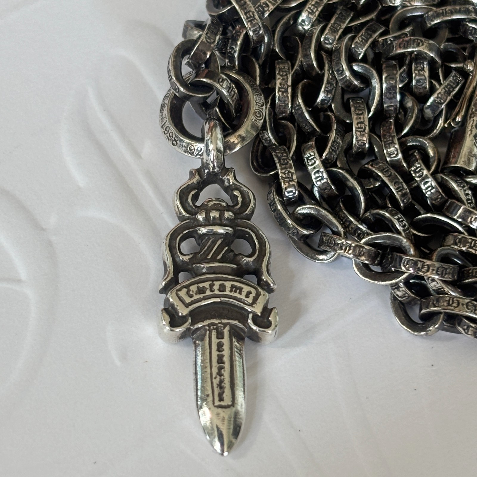 100% Authentic Chrome Hearts Dagger Charm With Paper Chain Necklace