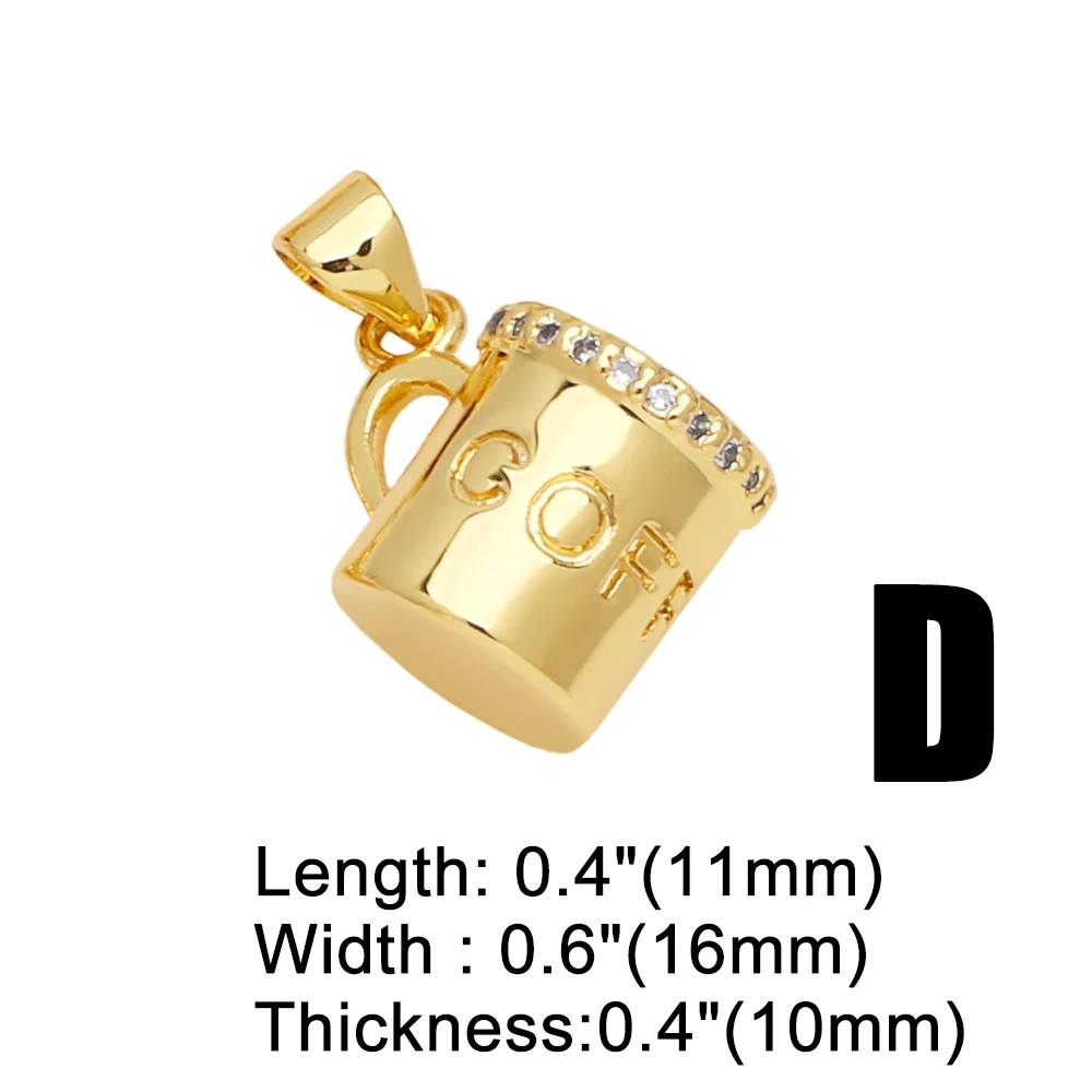 Coffee Cup Pendant Gold Plated Simulated Zirconia Mini Charm Jewelry Making
