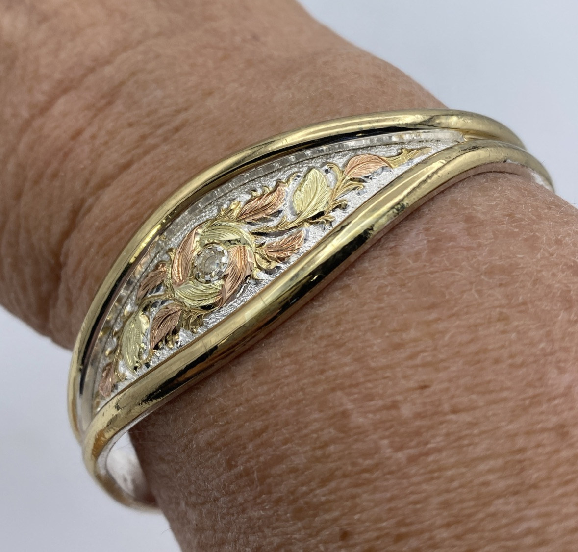 Silver Tone Gold And Copper Plated Highlights And A Very Small Diamond Ungraded