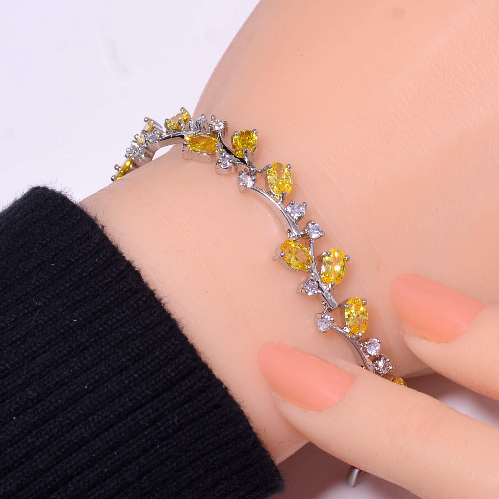 Yellow Sapphire & CZ Simulated 925 Sterling Silver Tennis Bracelet 7.99″ B70049