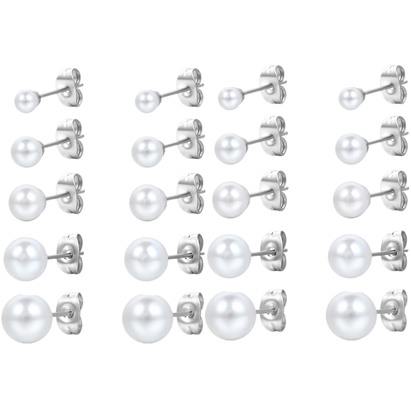5/10 Pairs Faux Pearl Round Ball Stud Earrings 4mm-10mm Assorted Sizes for Women