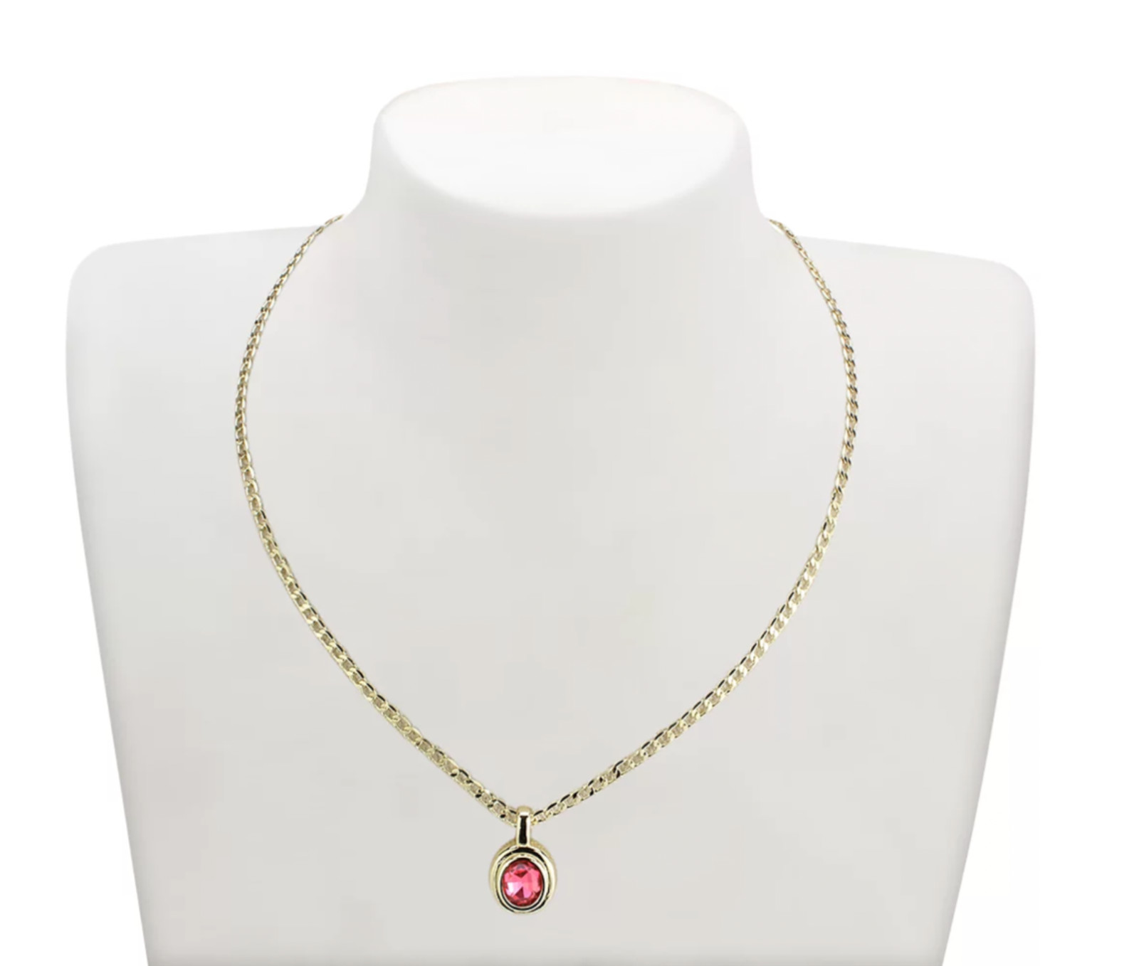 AQUA OVAL BEZEL GOLD-TONE PINK CUBIC ZIRCONIA PENDANT NECKLACE 16″ NEW NWT