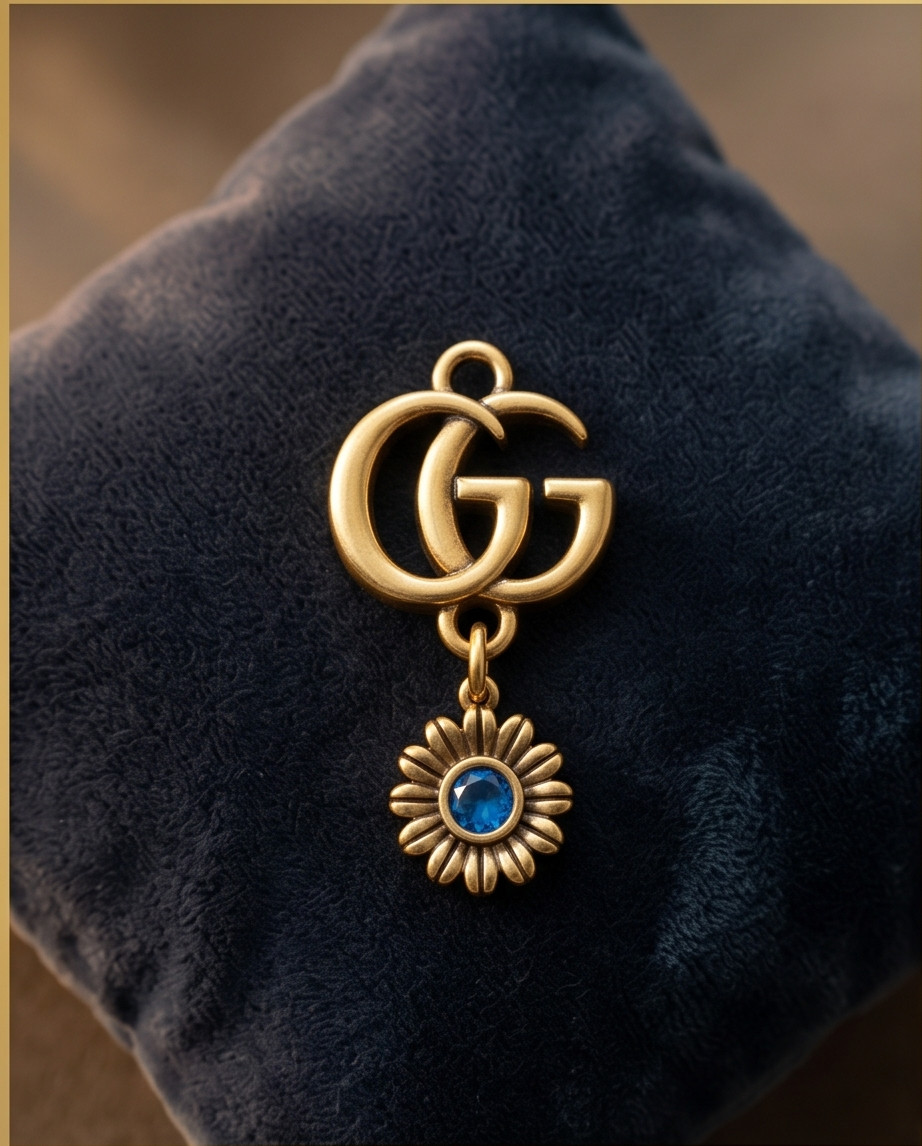 Gucci Pendant blue / gold flover Logo gg stamped zipper pull