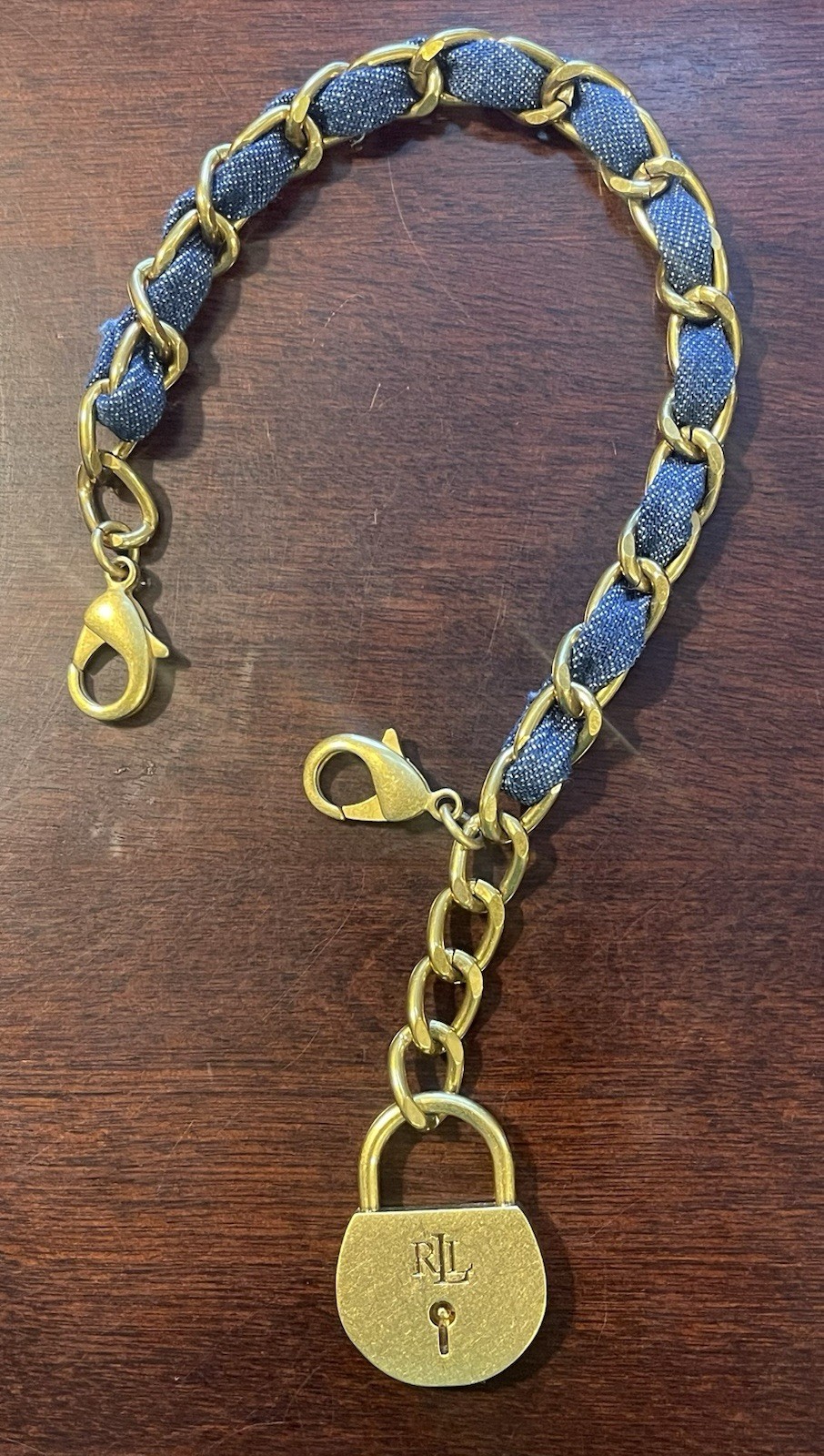 Ralph Lauren Padlock Gold Blue Bracelet, Bag Or Jeans Accessories NEW