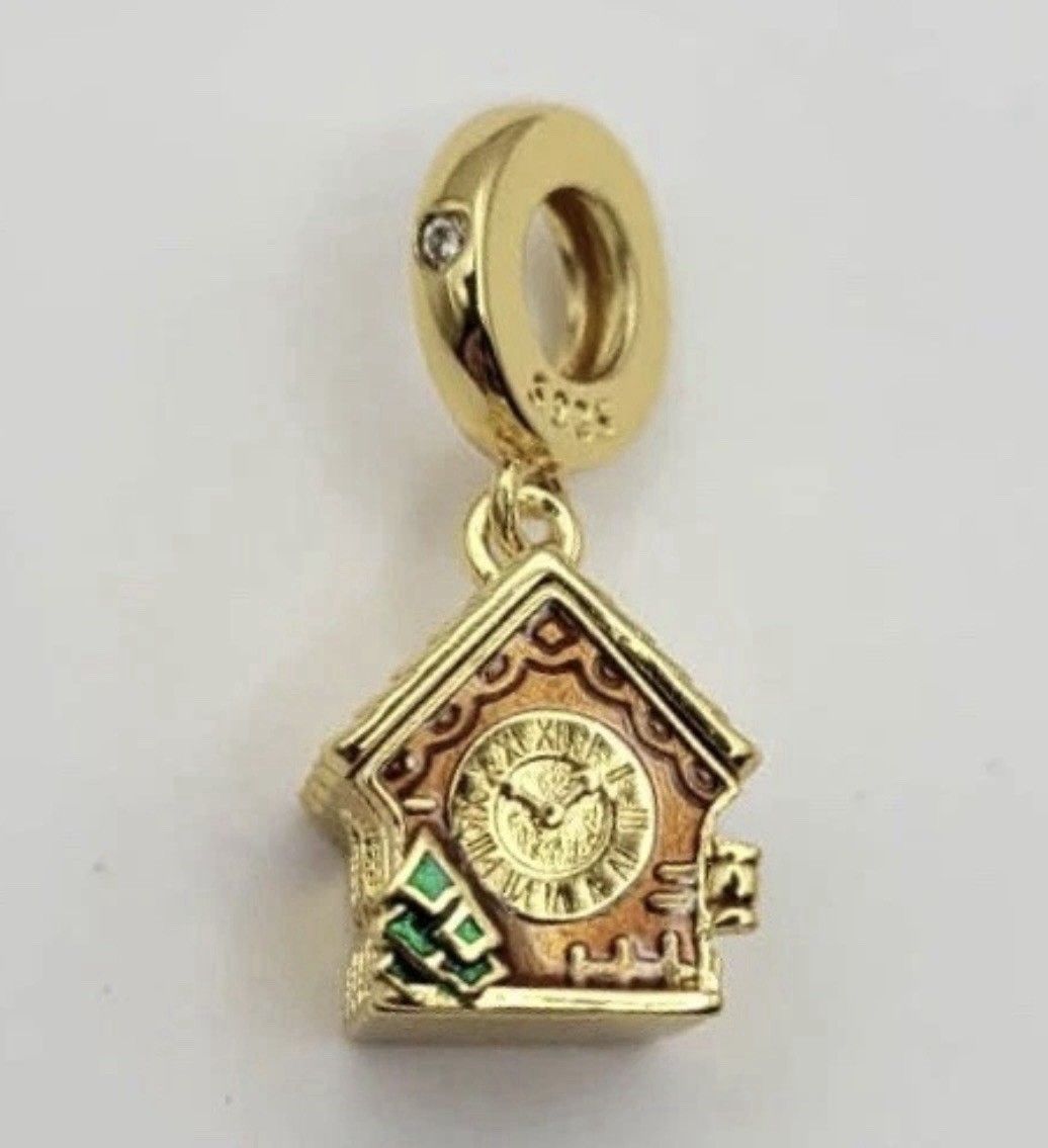 925 Sterling Silver Hinged Open/Close Cuckoo Clock Charm Pendant