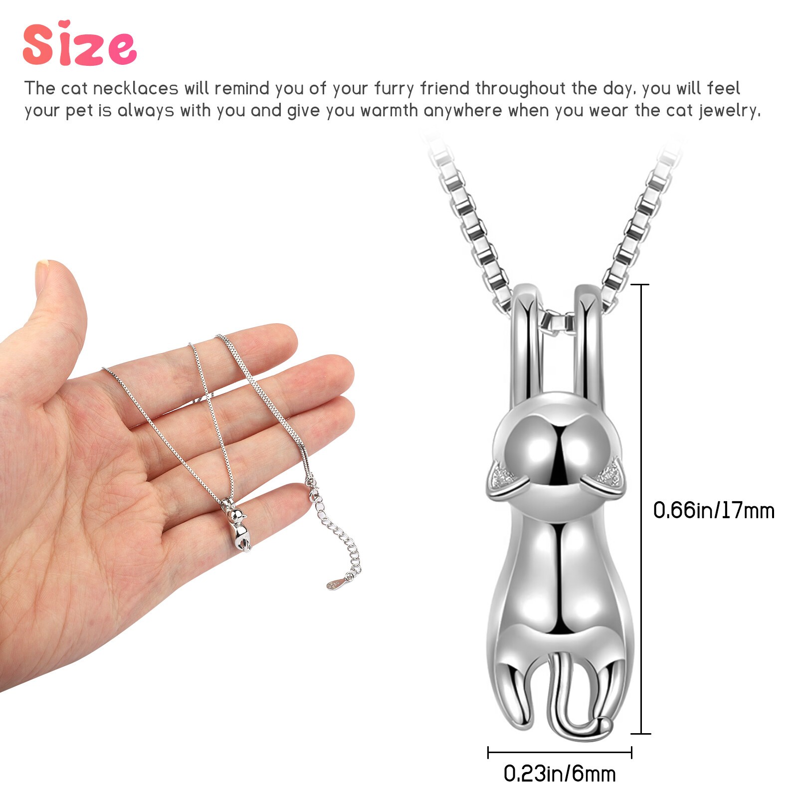 Sterling Silver Love Cute Cat Kitty Pendant Necklace 18″ Chain Women Gift