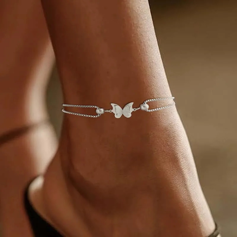 Stainless Steel Metal Butterfly Anklet For Women Fashion Feet Chain Jewelry
