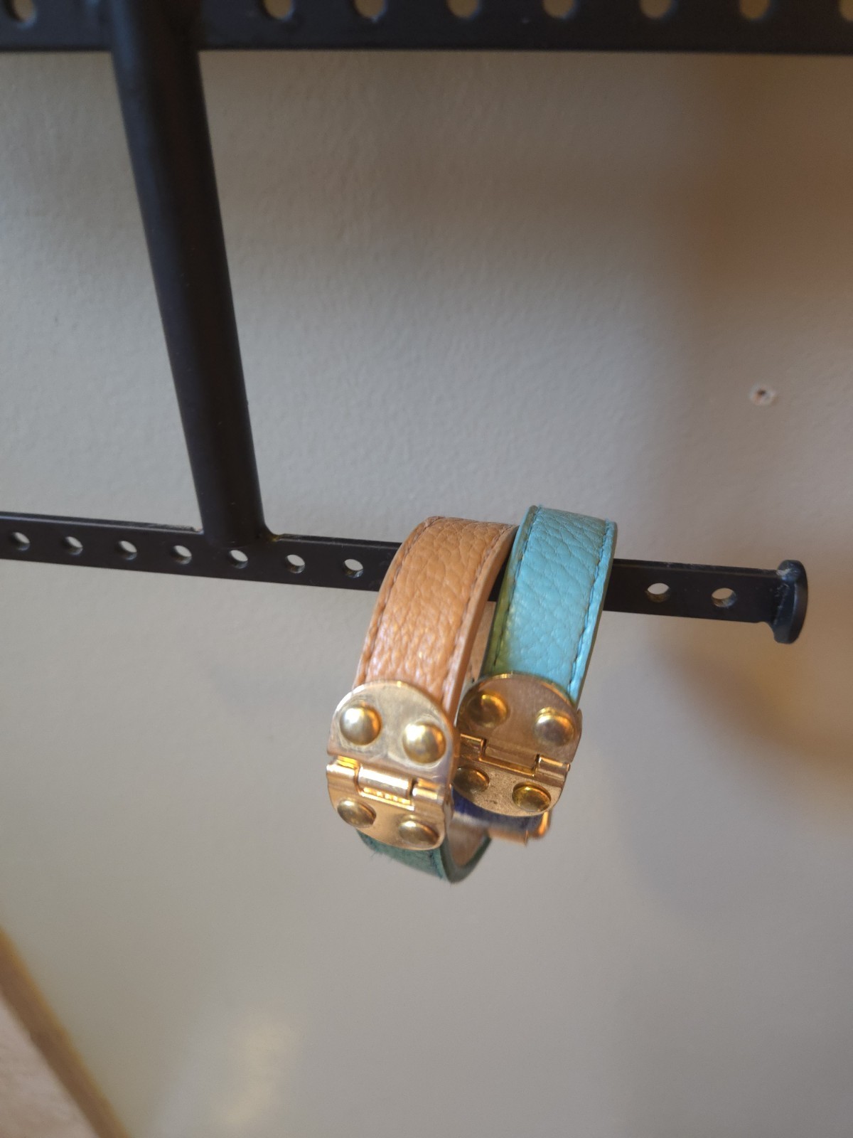 Multicolor Genuine Leather Hinged Gold Tone Hardware Colorblock Bracelet