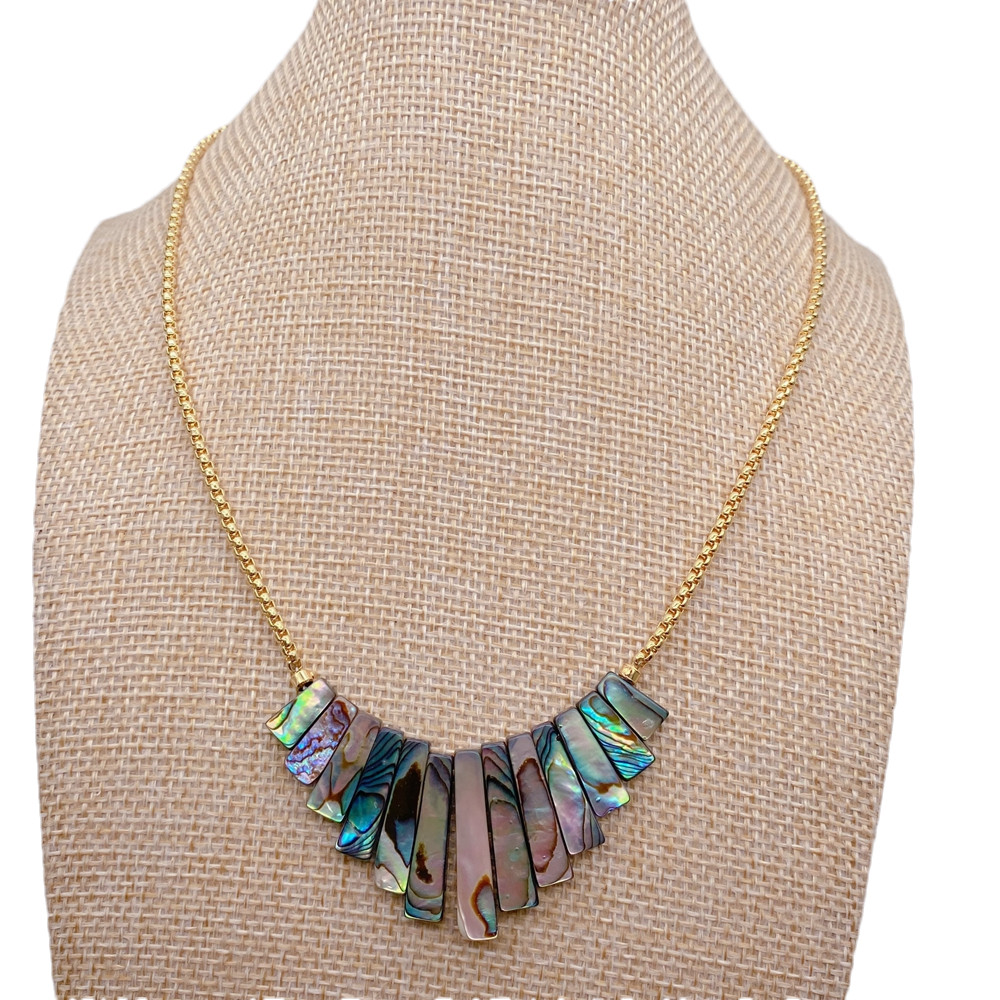 Natural Multi Color Abalone Shell Gold Plated Chain Necklace Simple Jewelry