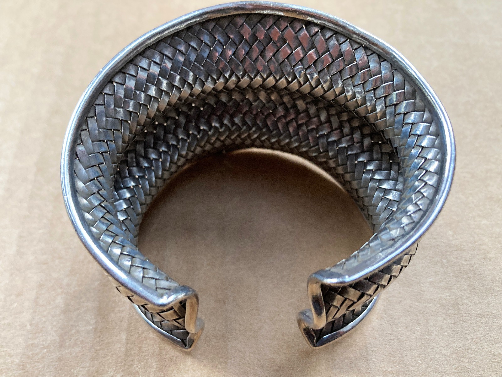 Vintage THAI HILL TRIBE High Purity Silver Basket Weave Woven Cuff Bracelet 69g