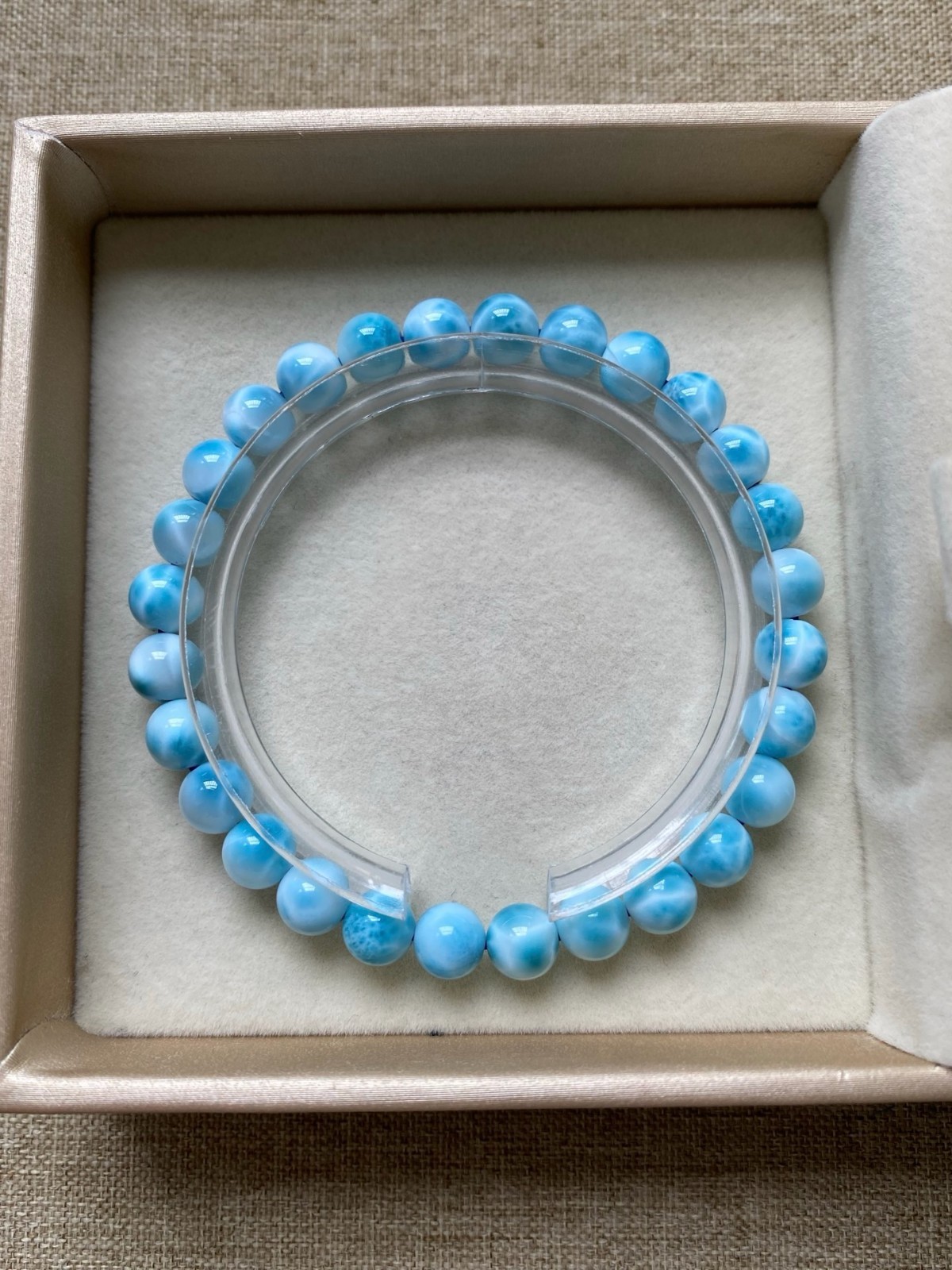 6.9mm Larimar Cabochon Atlantis Blue Pectolite Gemstone Beads Bracelet