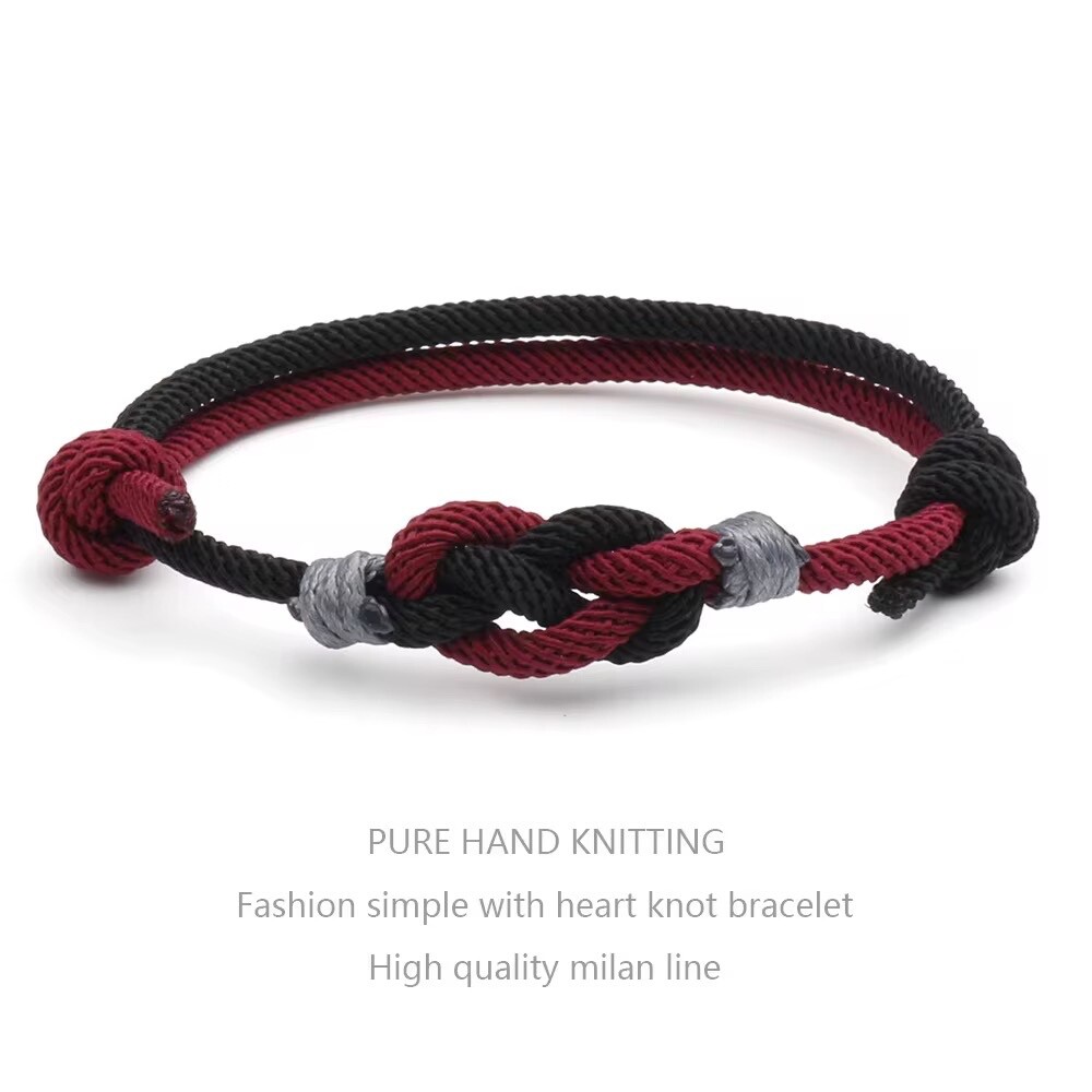 Adjustable Knitted Rope Milan Nylon Cord Lucky Knot Bracelet for Men and Women