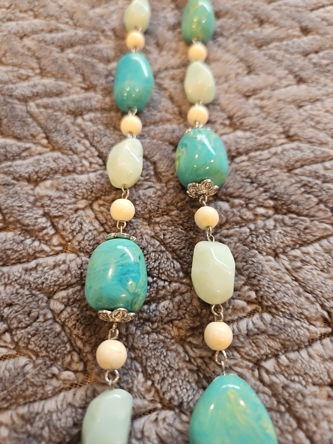 Andante Lead Free Necklace & Earrings Set NEW Turquoise & White / Silvertone