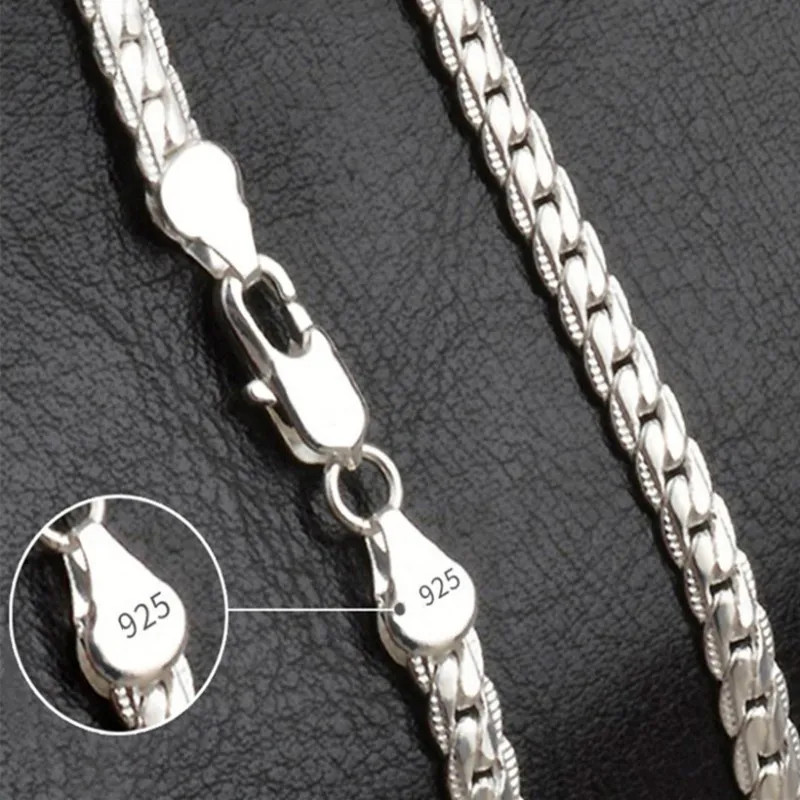 925 Sterling Silver 5MM Full Sideways Chain Necklace For Men Women Jewelry Gift