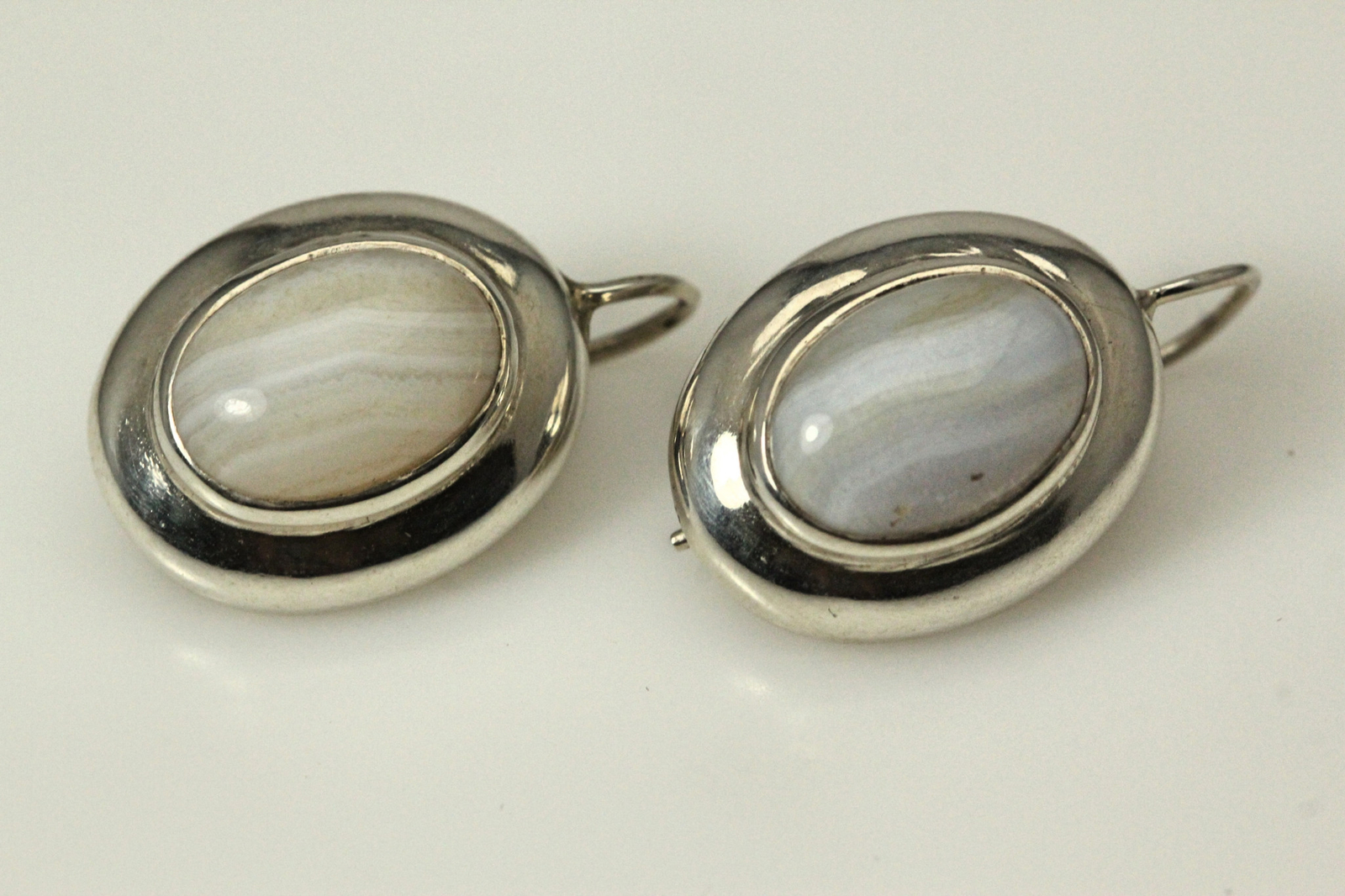 925 Sterling Silver Oval White Stone Hook Earrings 9.1 Grams (EAR4897)