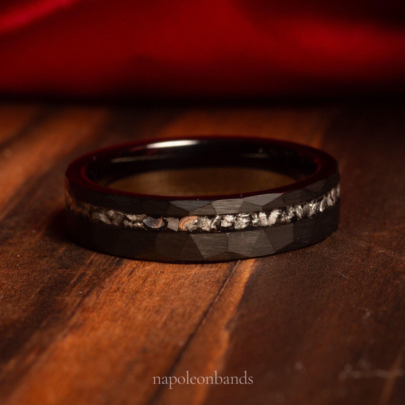 Black Meteorite Couple Wedding Bands, Wedding Ring Set, Real Meteorite Ring