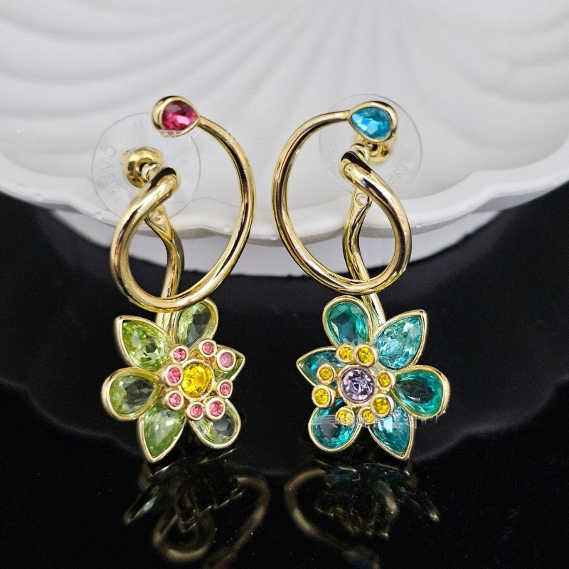 Idyllia Crystal Colorful Floral Necklace Bracelet Earrings Set Luxury Jewelry