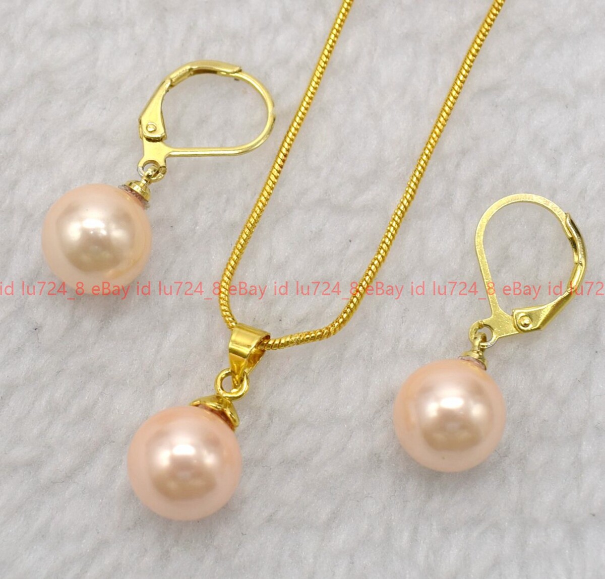 Beautiful Multicolor Shell Pearl Round Beads Pendant Necklace Earrings Set 17″