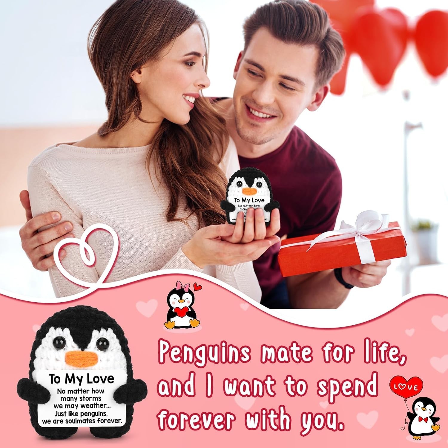 Gifts for Him Her Boyfriend Girlfriend, To My Love Handmade Crochet Mini Peng…
