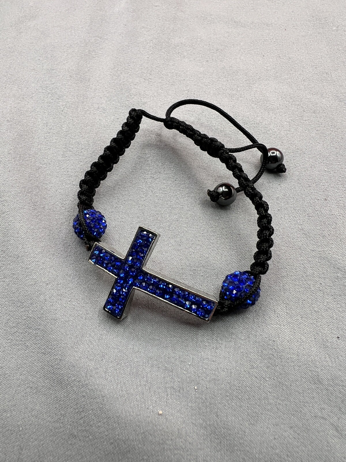 Handcrafted Cross Bracelet Adjustable Navy Religious Jewelry