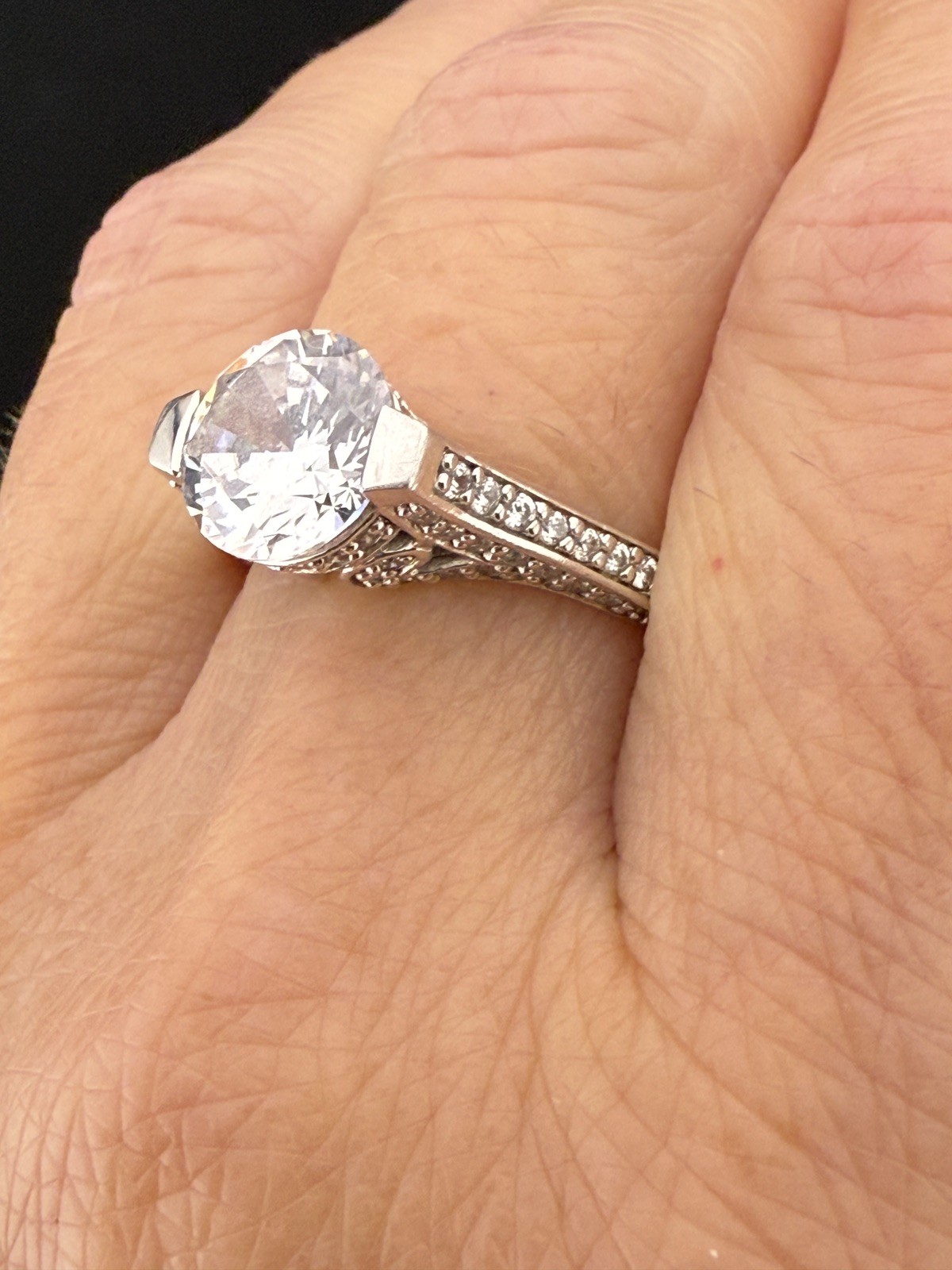 Daniel K Sterling Rhodium Finish CZ Engagement Ring Signed Size 10 Pavé