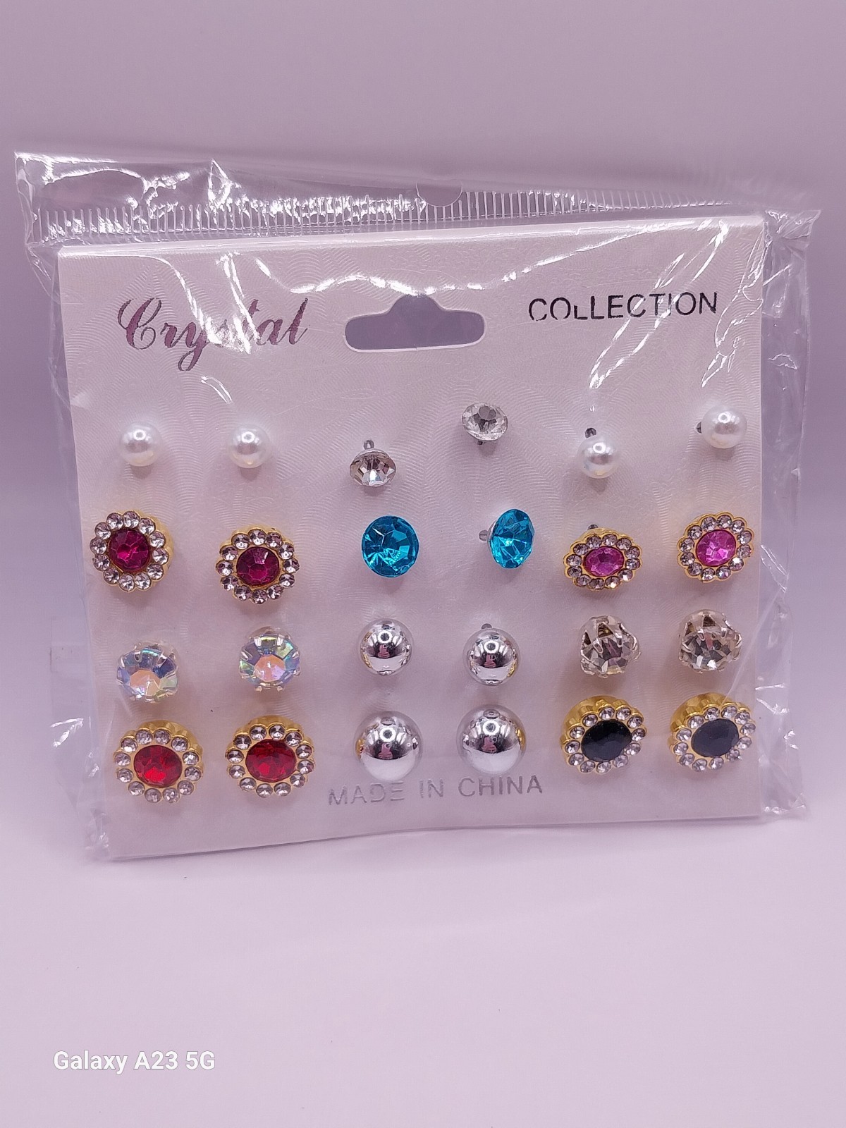 Crystal Collection 12 Pack Stud Earrings Gold Tone Multicolor