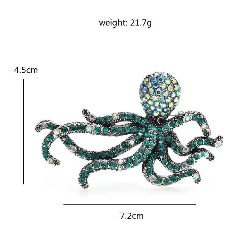 Sparkling Octopus Brooch – Rhinestone Ocean Animal Pin Beach Jewelry Unisex Gift