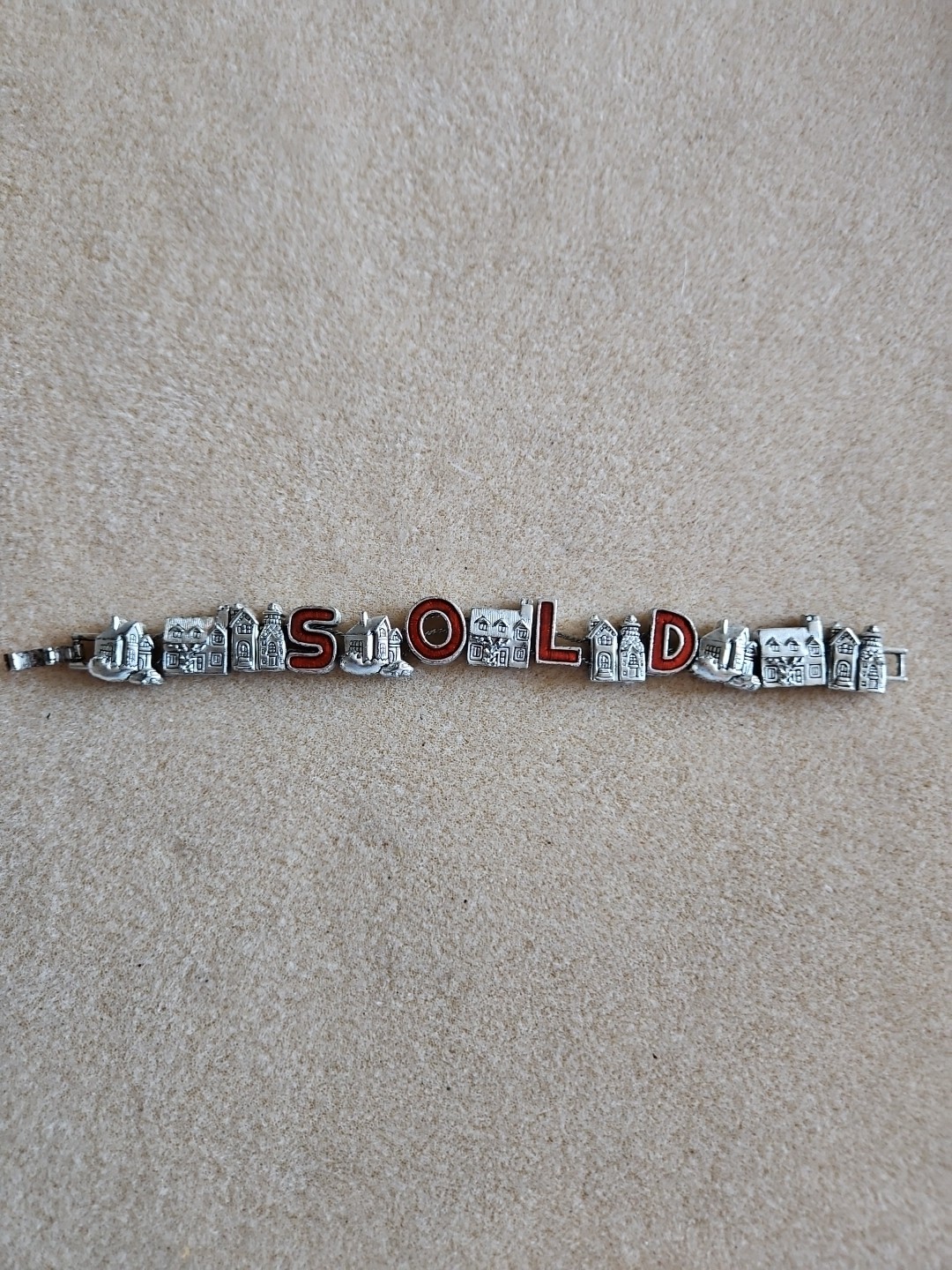 Silver Tone With Red SOLD Letters Realtor Charm Bracelet – Great Gift! 6.5″ Long