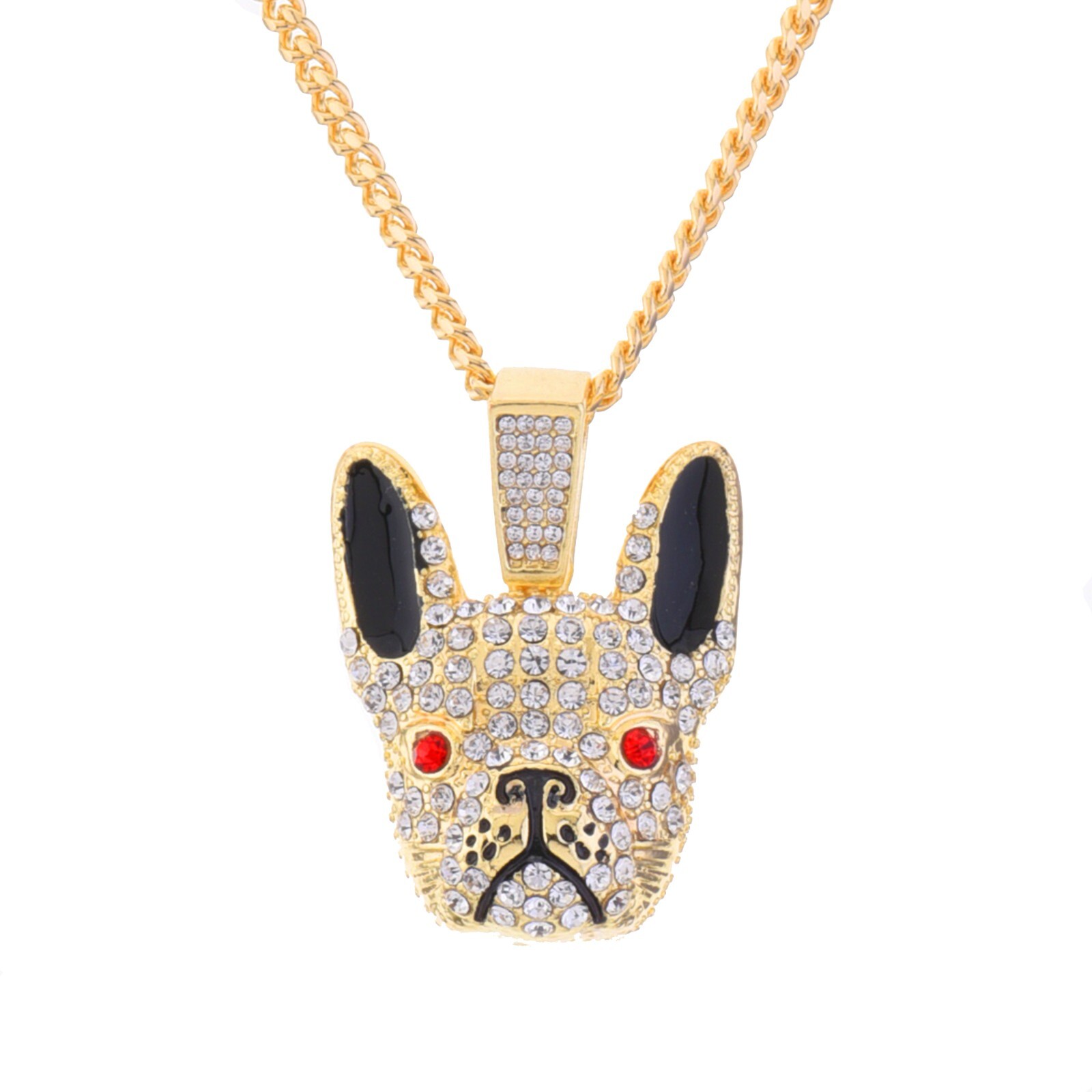 Iced French Bulldog Gold Silver Plated Pendant 20″ Cuban Chain Necklace CP 1741