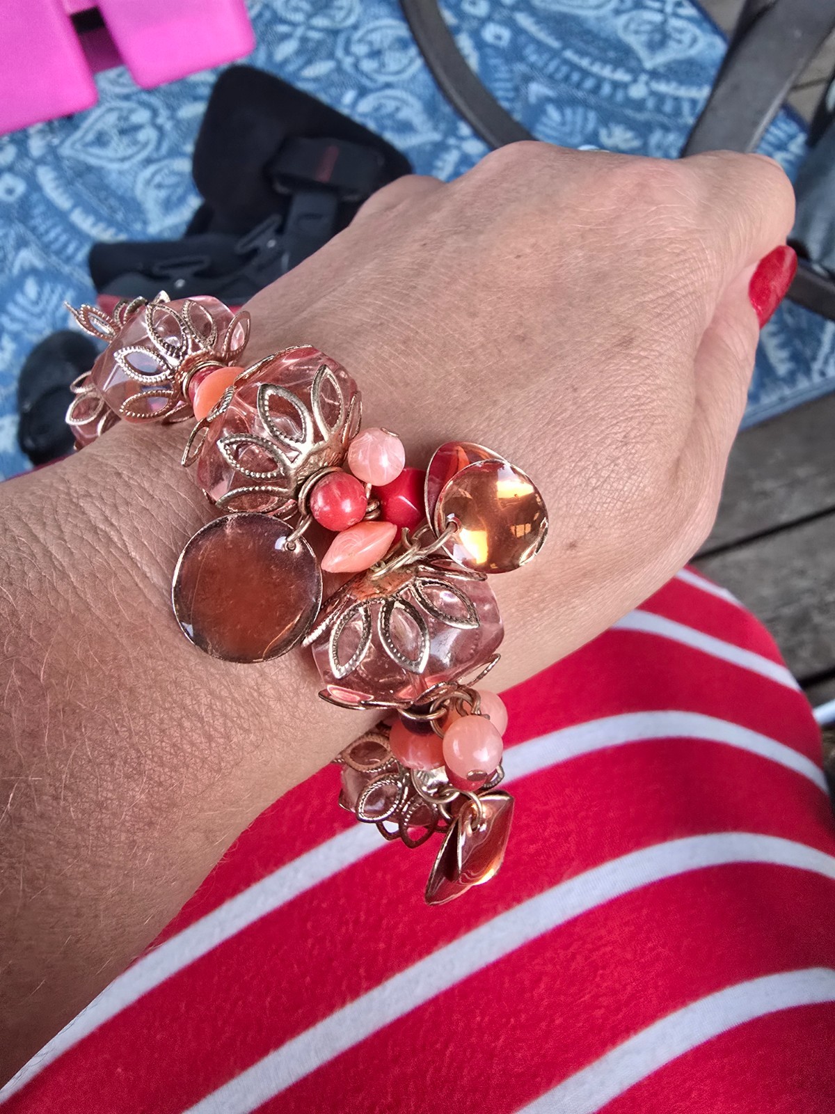 pink red and peach bracelet