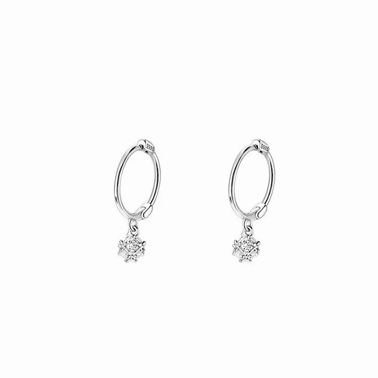 Silver Huggie Hoop Earrings with CZ Charm 925 Sterling Silver Posts For Women104