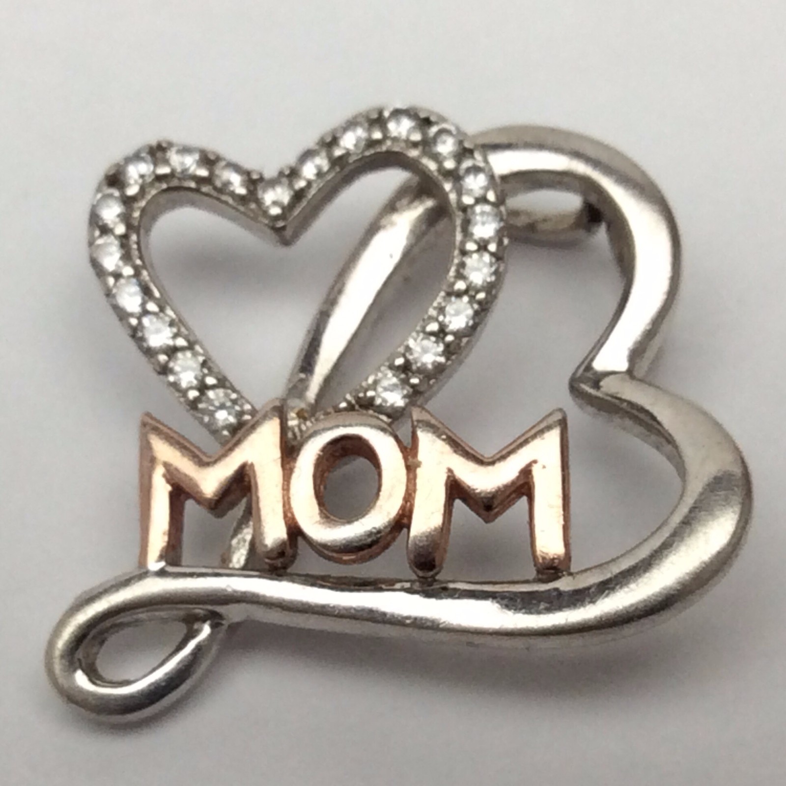 Sterling 925 Silver Marked Hearts Mom Cubic Zirconia 2.3 g Gram Pendant B645