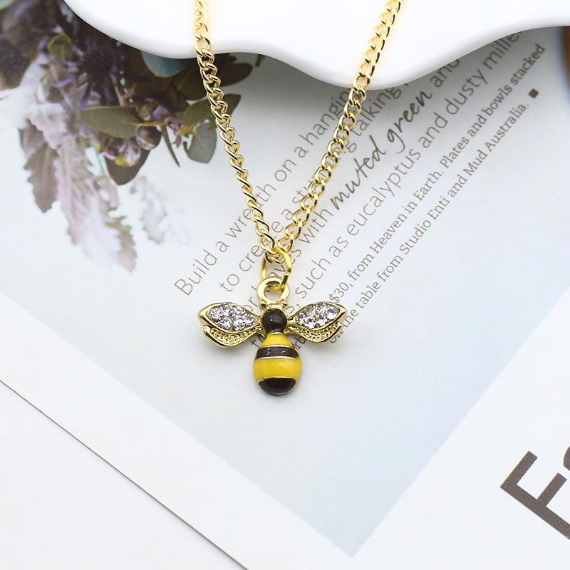 Cute Bee Pendant Necklace Women Girls Crystal Wings Long Chain Jewelry Gift