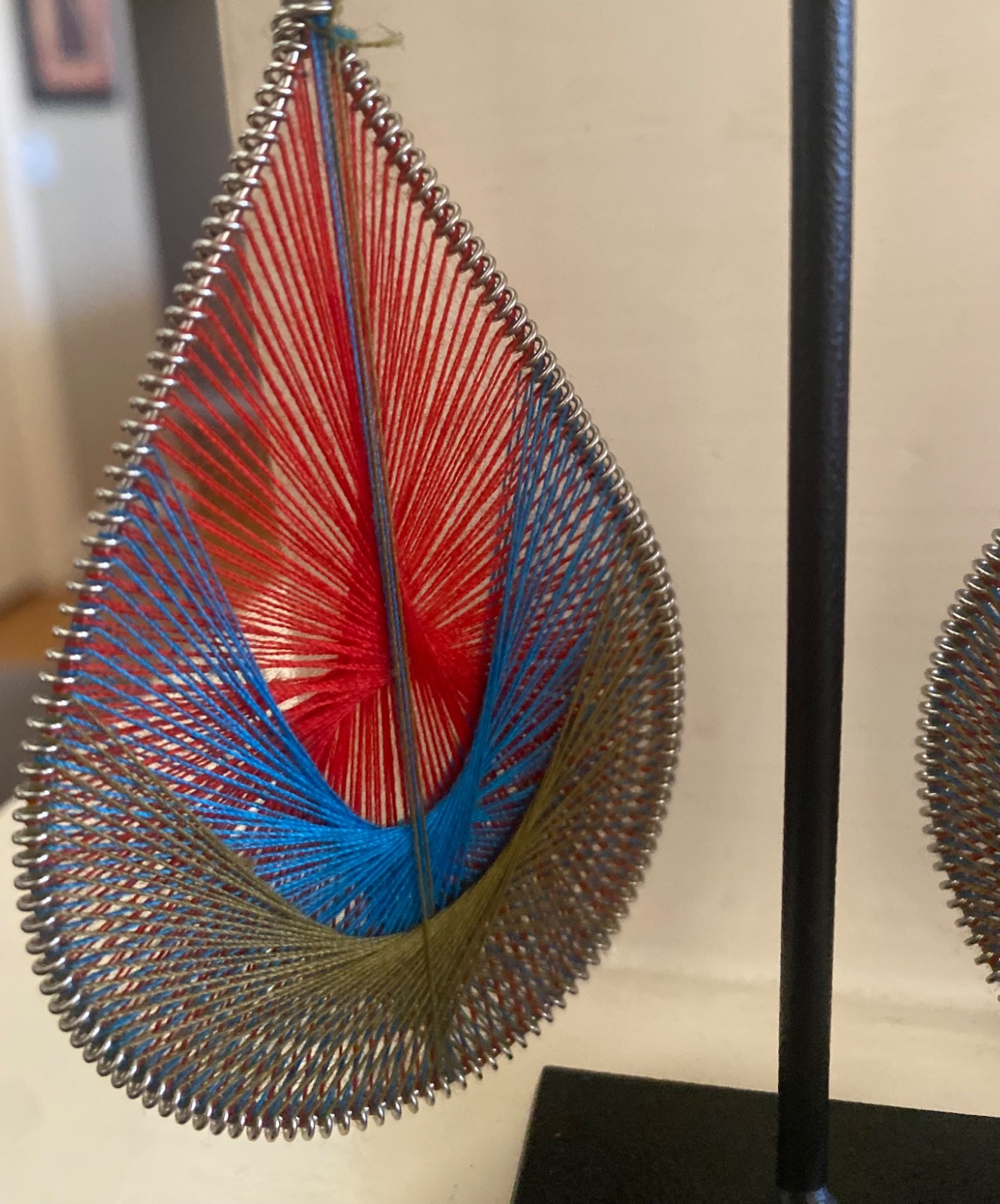 Vintage String Art Peacock Hand Woven Teardrop Earrings Red Blue Green Jewelry