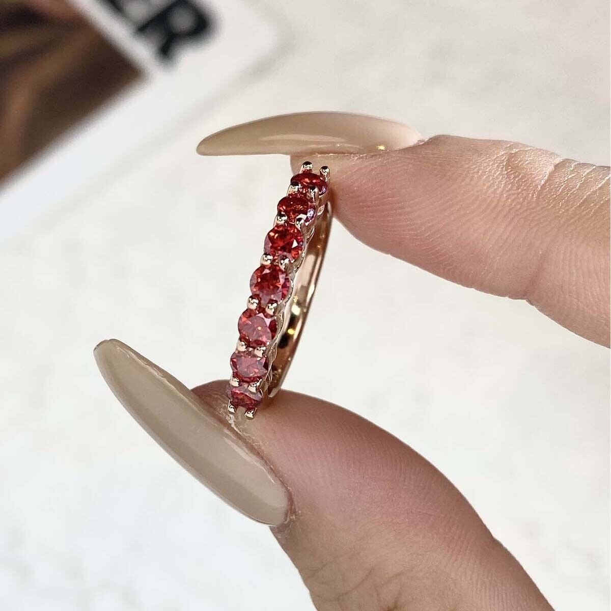 2Ct Round Cut Simulated Red Garnet Fancy Wedding Band Ring 14k Rose Gold Plated