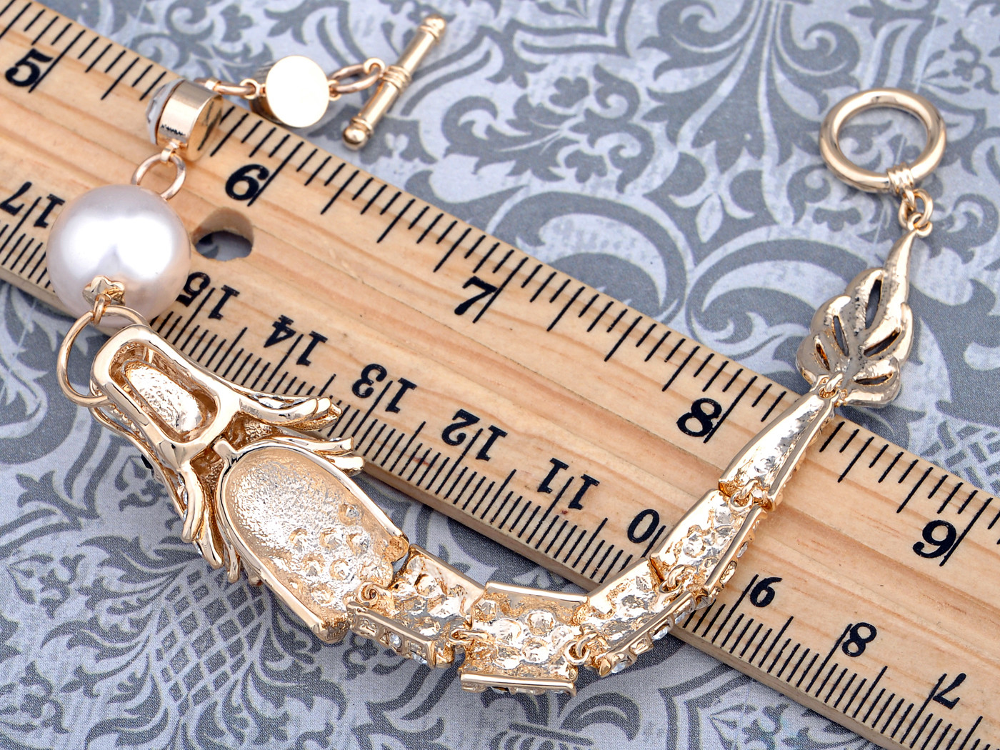 Dazzling Gold Tone Alloy On Clear Crystal Rhinestone Flying Dragon Bracelet ALA