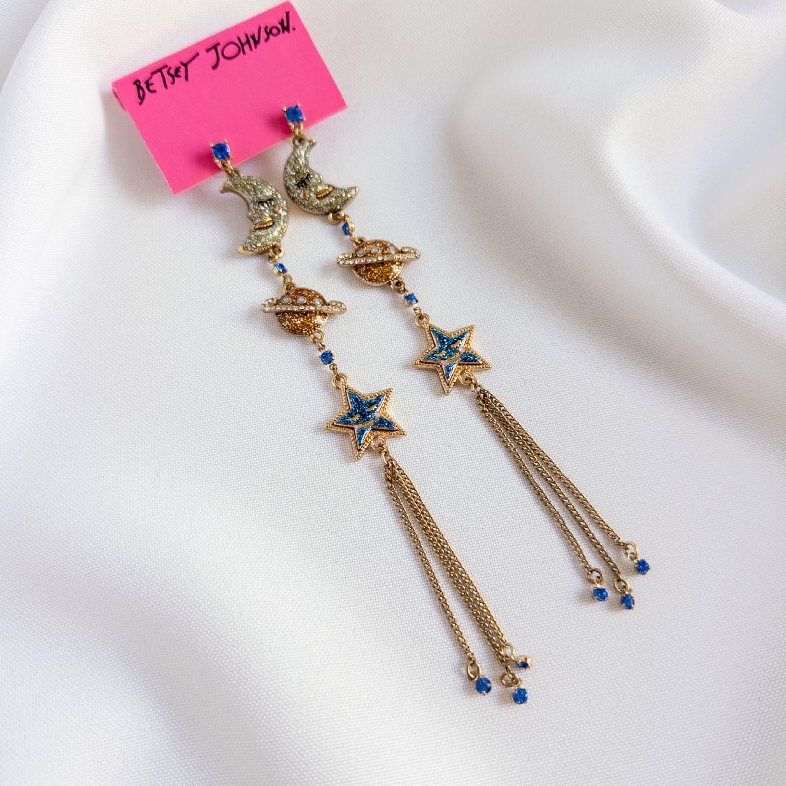 Betsey Johnson Heavens To Betsey Moon Saturn Planet Shooting Star Earrings RARE